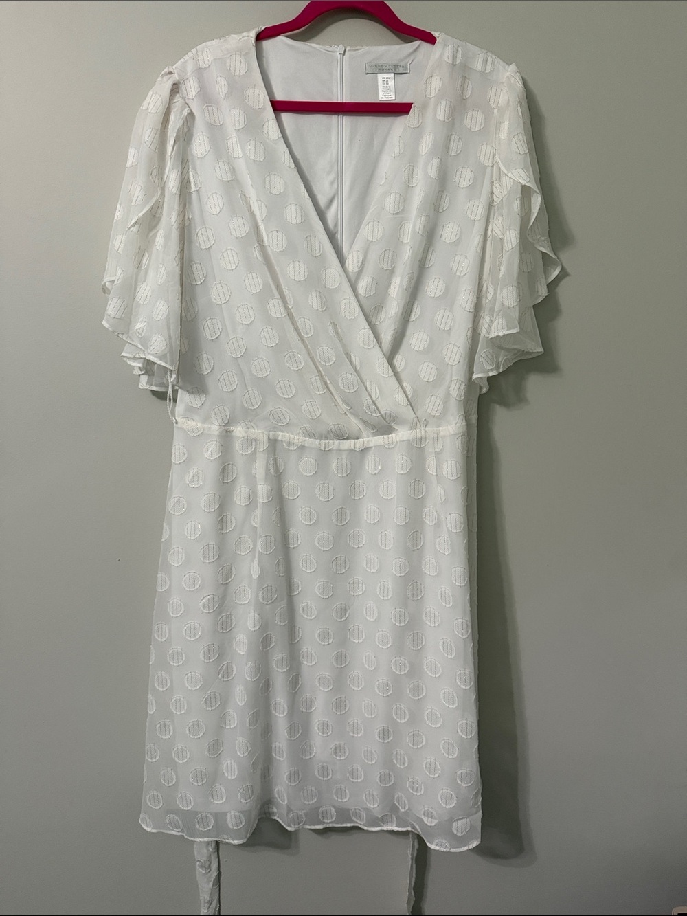 White Flutter Sleeve Wrap Dress - London Times Woman
